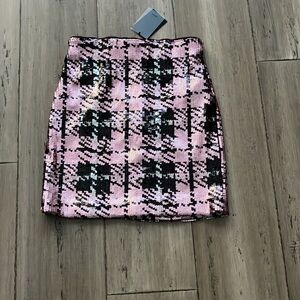 NBD REVOLVE Liz Pink Plaid High Waist Sequin Skirt S